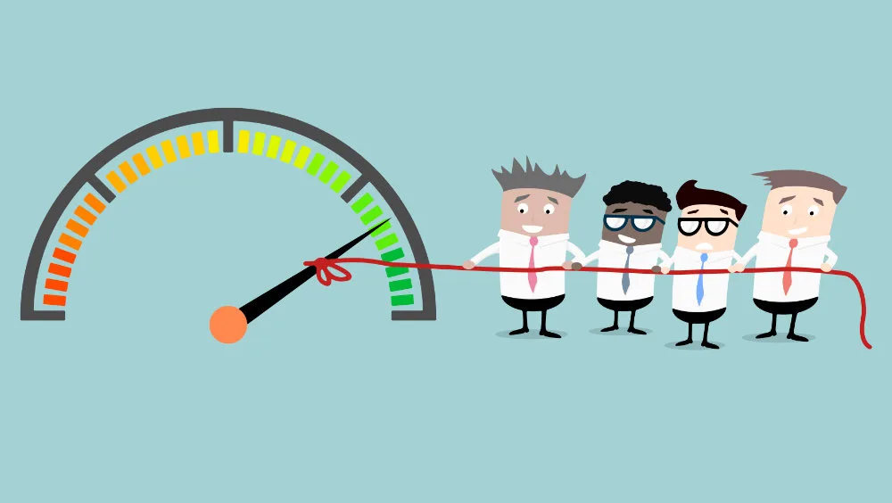 Digital illustration of four people pulling a rope tied to the pointer of a meter. The meter is labeled in color with red on one side shifting to orange, then yellow, and finally green on the other side. The tied pointer is on the green side.

Having a crisis management plan can help your business and team remain adaptable and on top of things even when everything around you is going wrong.