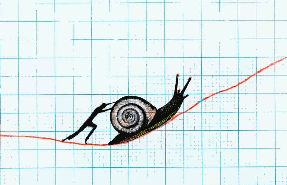Against a graph paper background, a human figure is pushing a snail two times its size across a rising red line.

If your business is dependent on you for everything, it'll be slow growing. (Business Structure for Owner Independent)